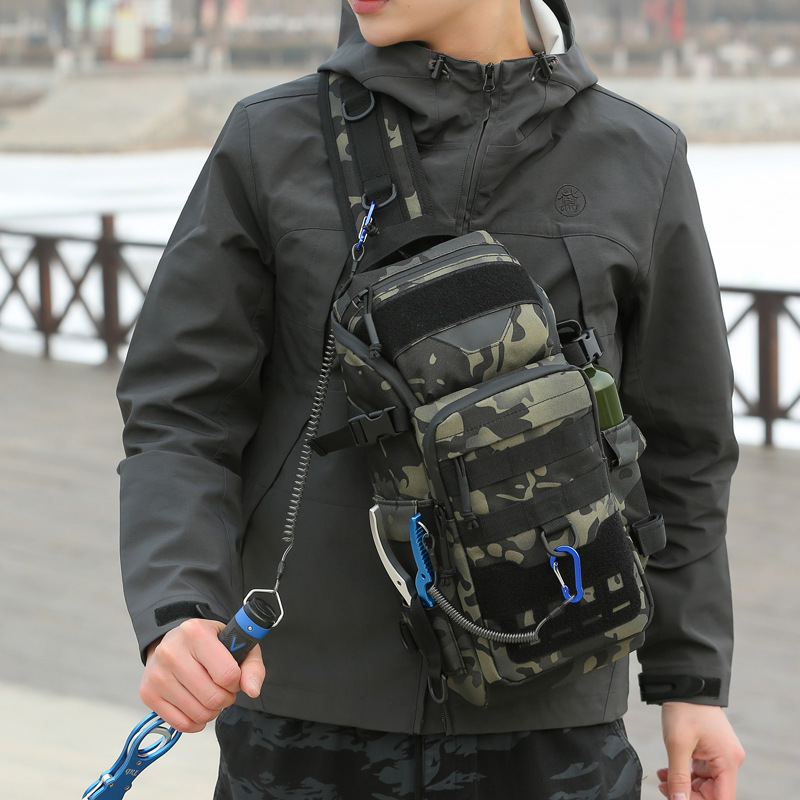 Fishing Bag Waterproof - กระเป๋าคาดหน้าอกผู้ชายผ้าอ็อกซ์ฟอร์ดทนต่อการสึกหรอและฉีกขาด กระเป๋าสะพายไหล่เดี่ยวอเนกประสงค์สำหรับตกปลา