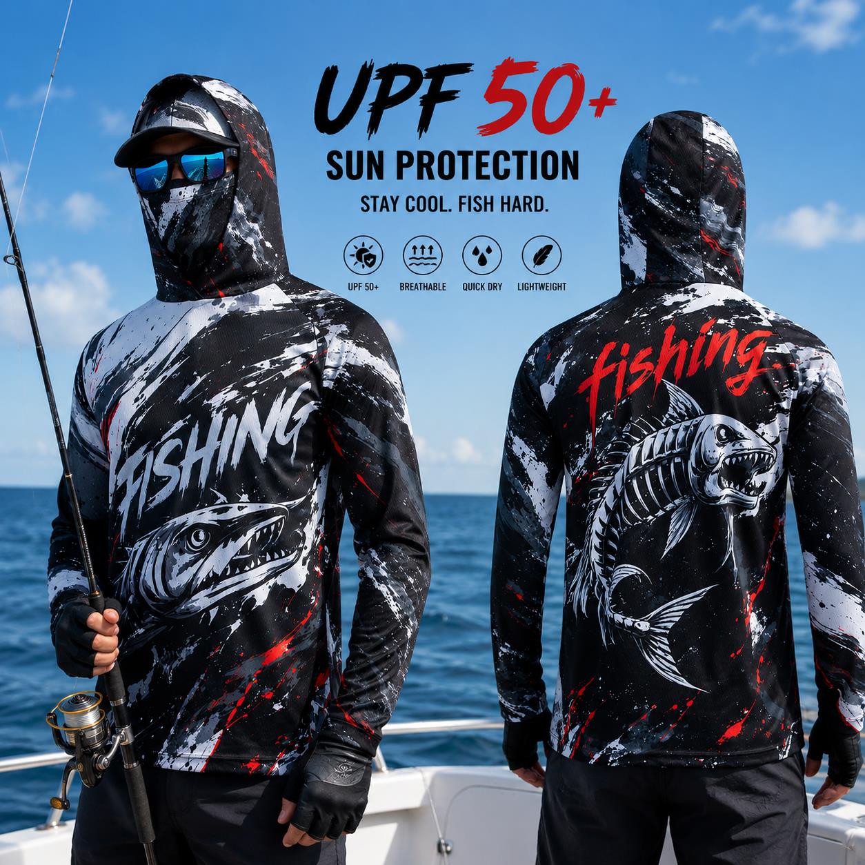 เสื้อตกปลาแขนยาวป้องกันแสงแดดส - Fishing Mask Sun Protection บทวิจารณ์และราคา