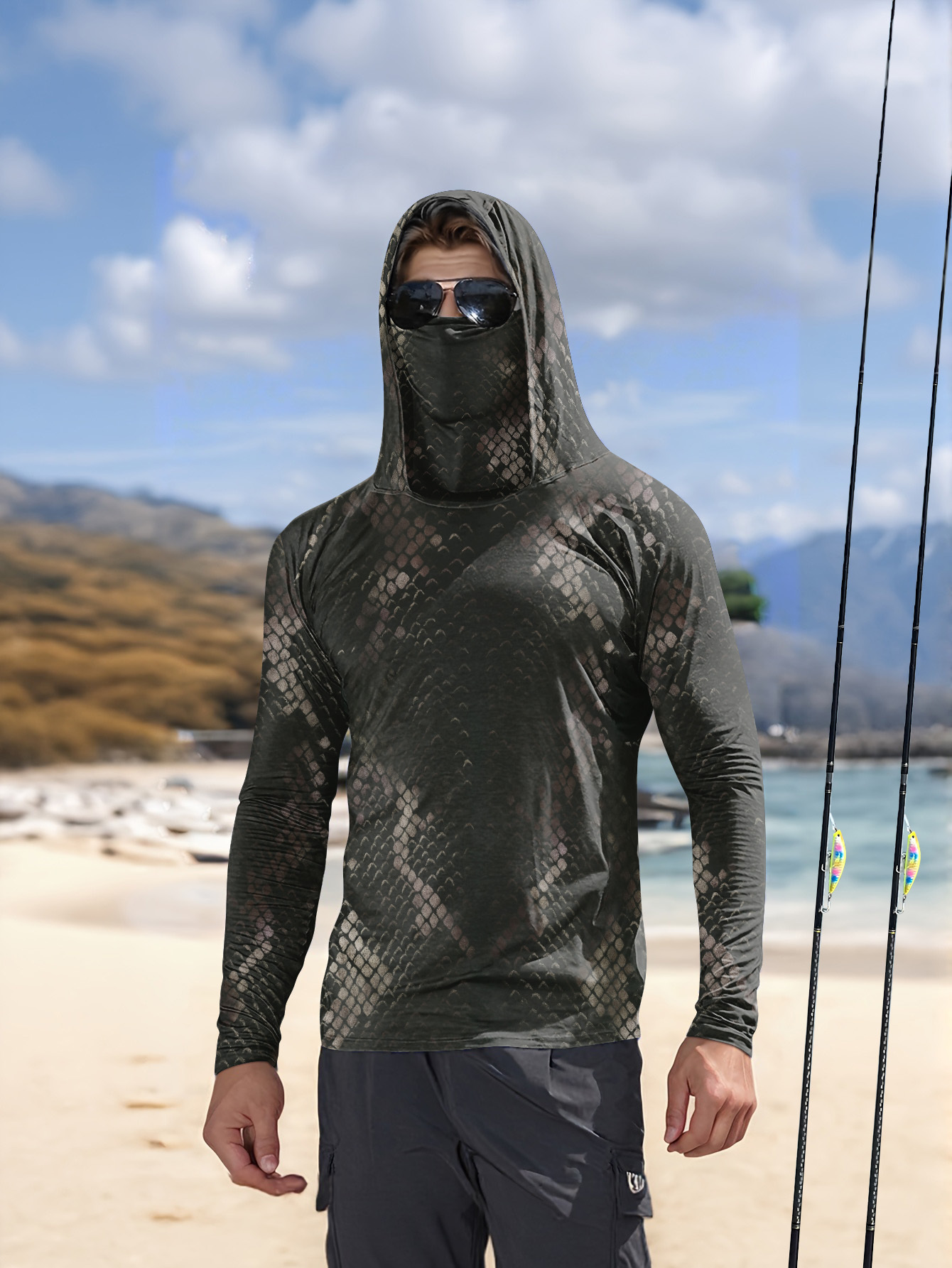 เสื้อตกปลาผู้ชายมีฮู้ดแขนยาวลา - Fishing Hoodie บทวิจารณ์และราคา